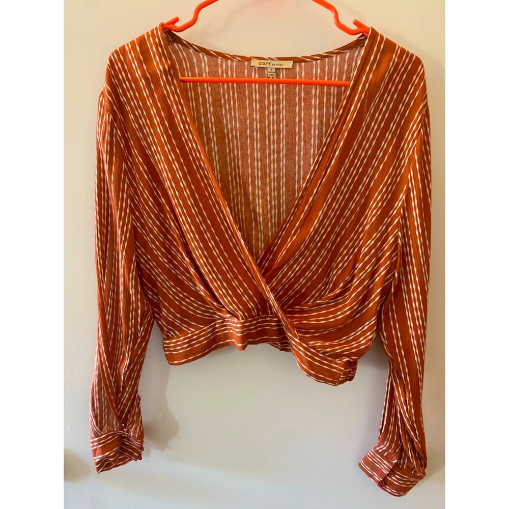 Sunset orange low draped top